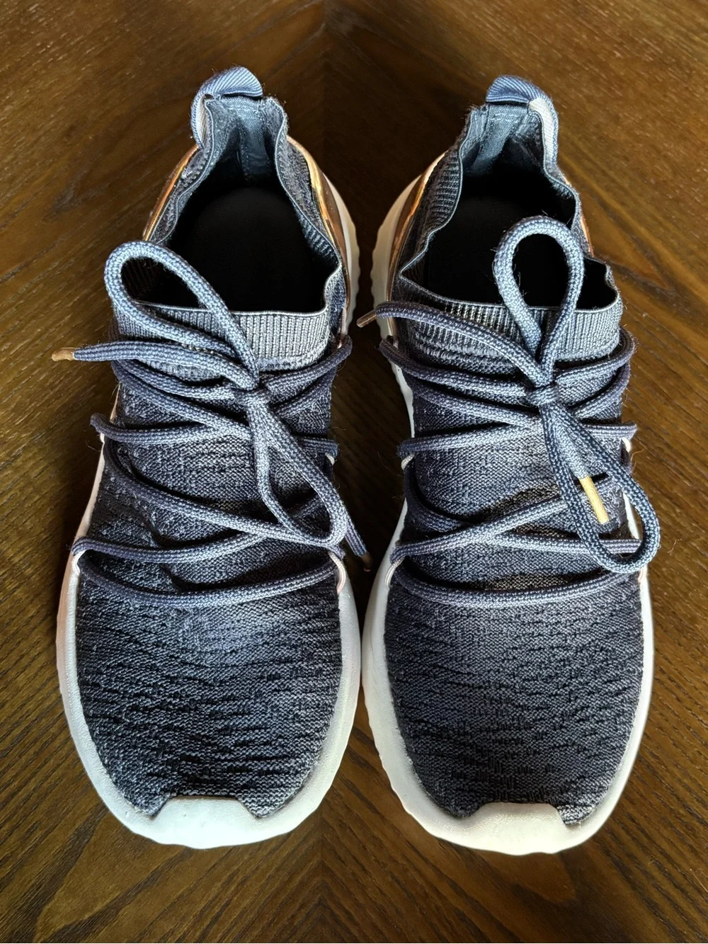 Adidas Women’s Size 7 Gray/Blue Knit Sneakers Rose Gold Cloudfoam Athletic Shoes
